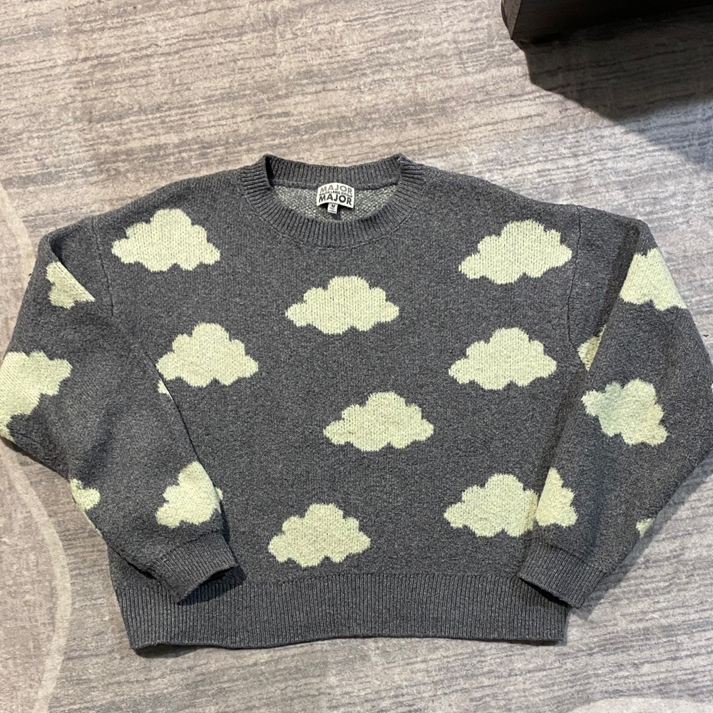 Gray Cloud Pattern Sweater Size Medium - image 1